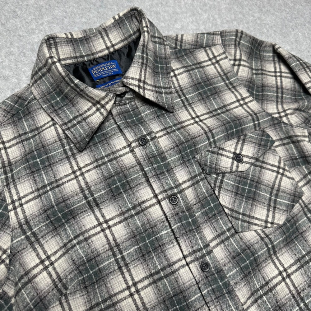 Pendleton Men Green White Plaid Wool Shirt Archives 1966 Medium 100% Virgin Wool